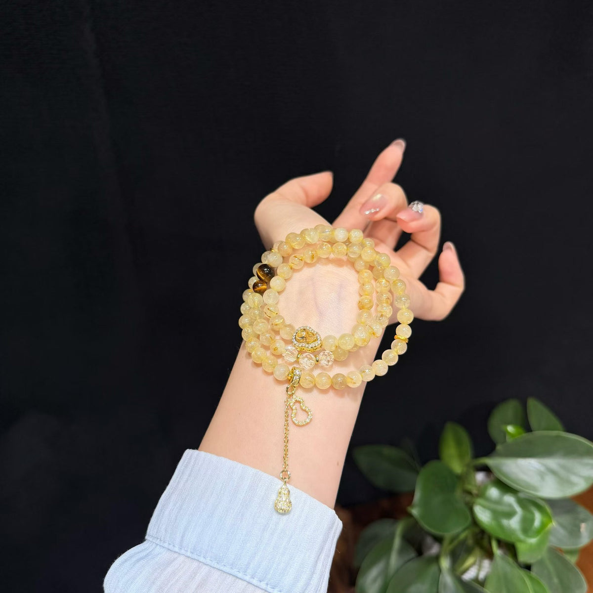 Golden Rutilated Quartz & Tiger's Eye Multi-Wrap Bracelet / Necklace (6.5mm)