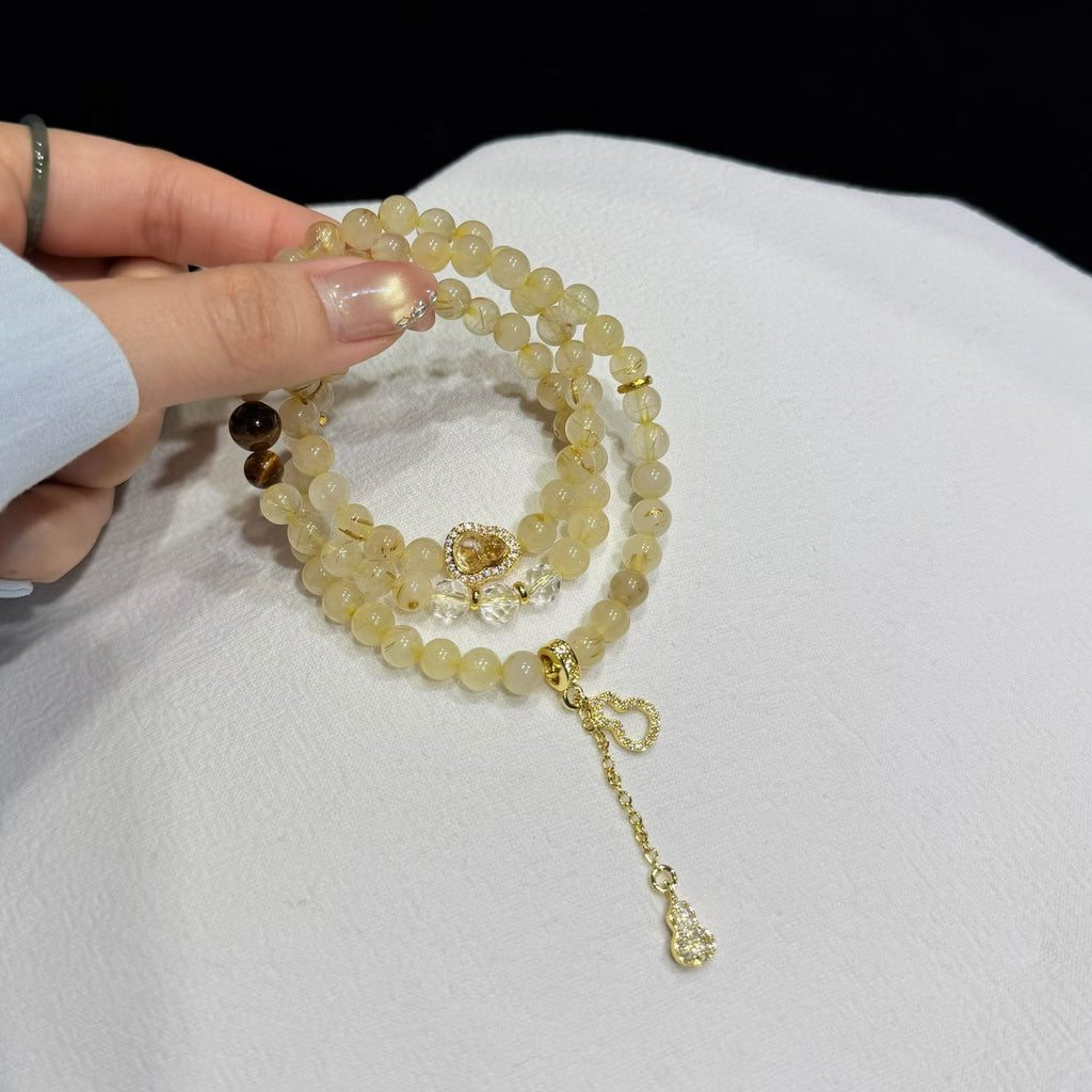 Golden Rutilated Quartz & Tiger's Eye Multi-Wrap Bracelet / Necklace (6.5mm)