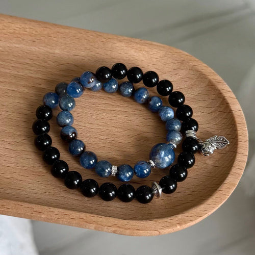 Cool Depths | Blue Kyanite & Black Obsidian Bracelet