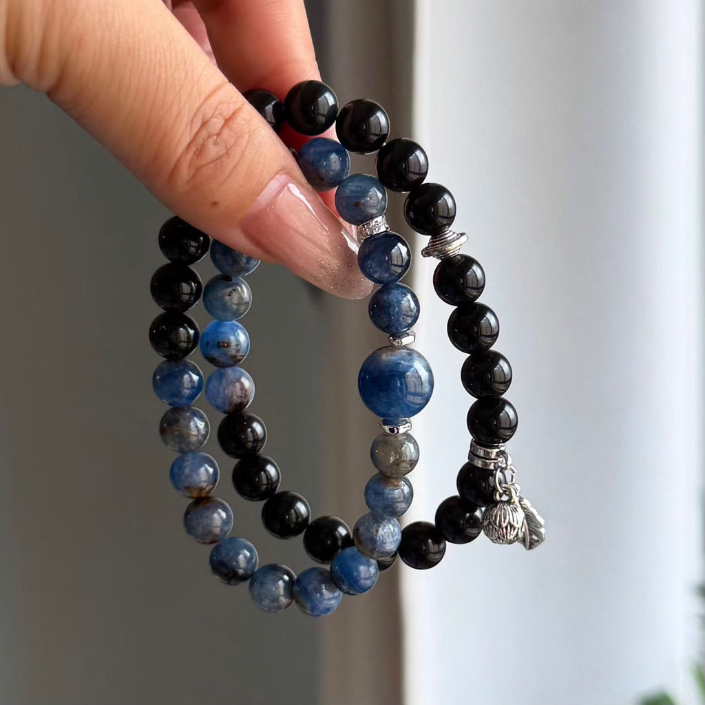 Cool Depths | Blue Kyanite & Black Obsidian Bracelet