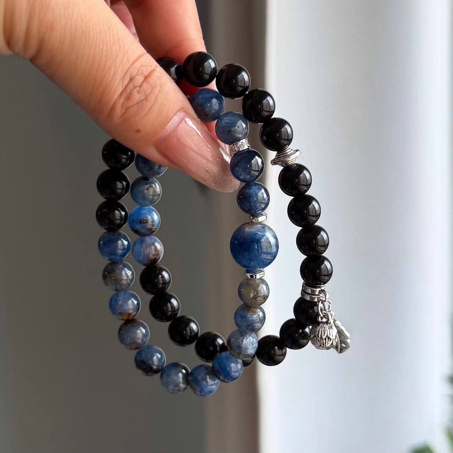 Cool Depths | Blue Kyanite & Black Obsidian Bracelet