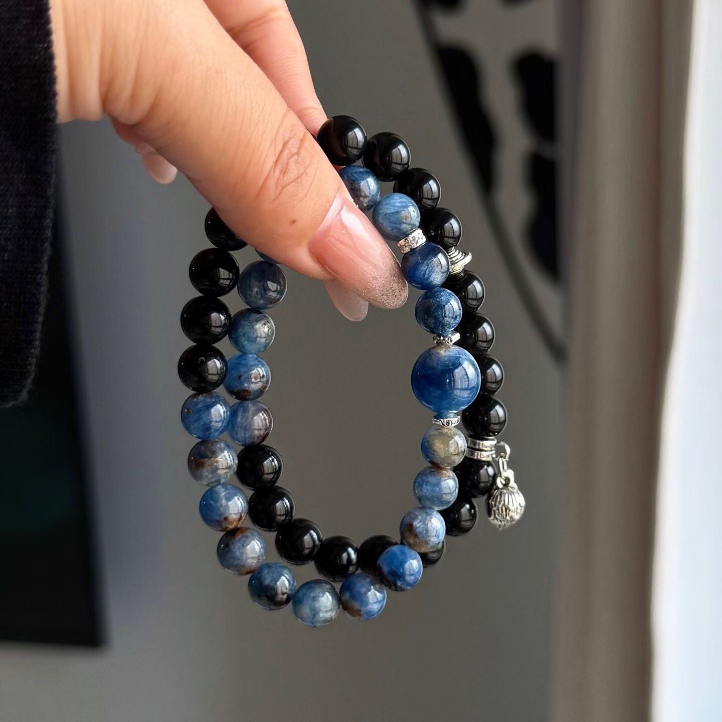 Cool Depths | Blue Kyanite & Black Obsidian Bracelet