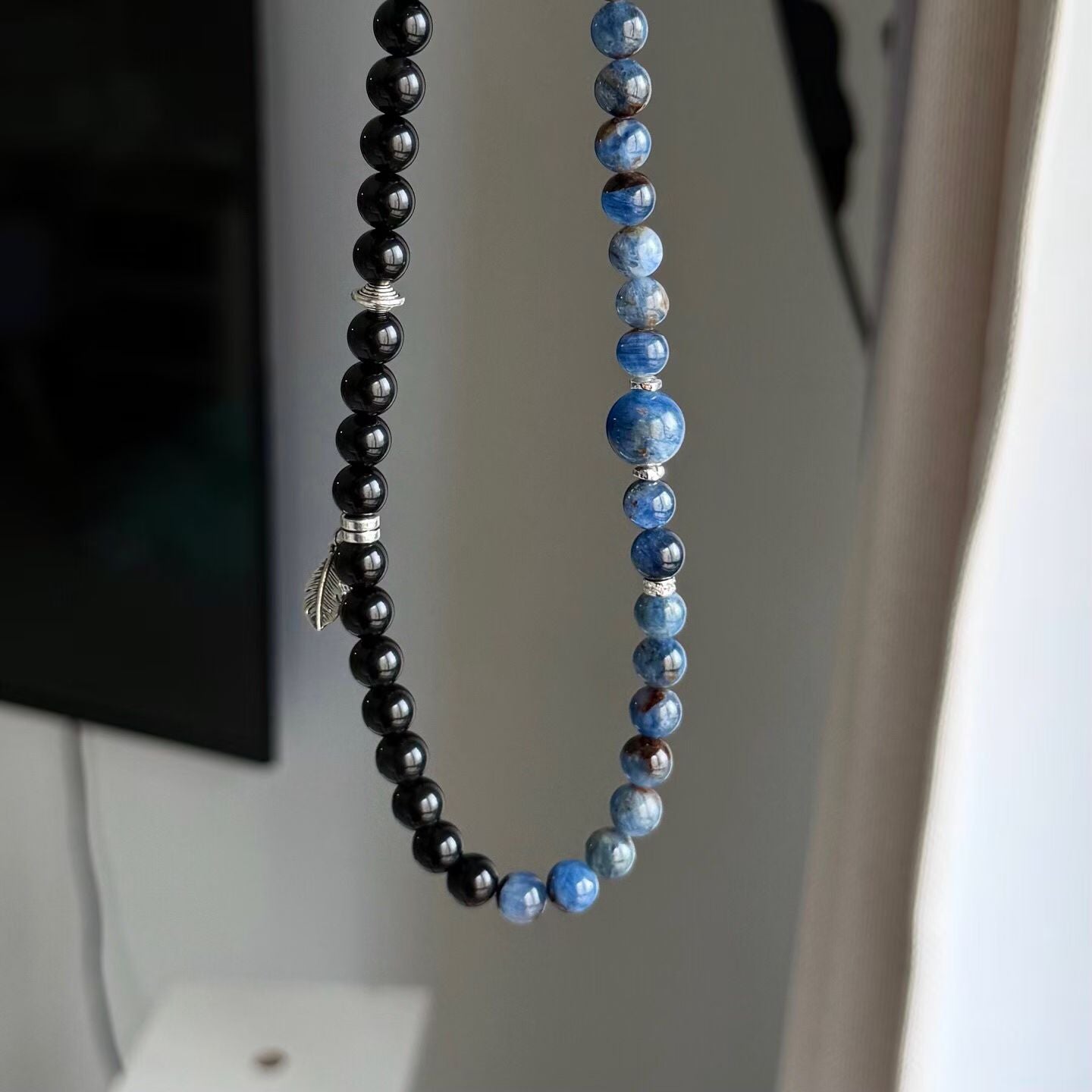 Cool Depths | Blue Kyanite & Black Obsidian Bracelet