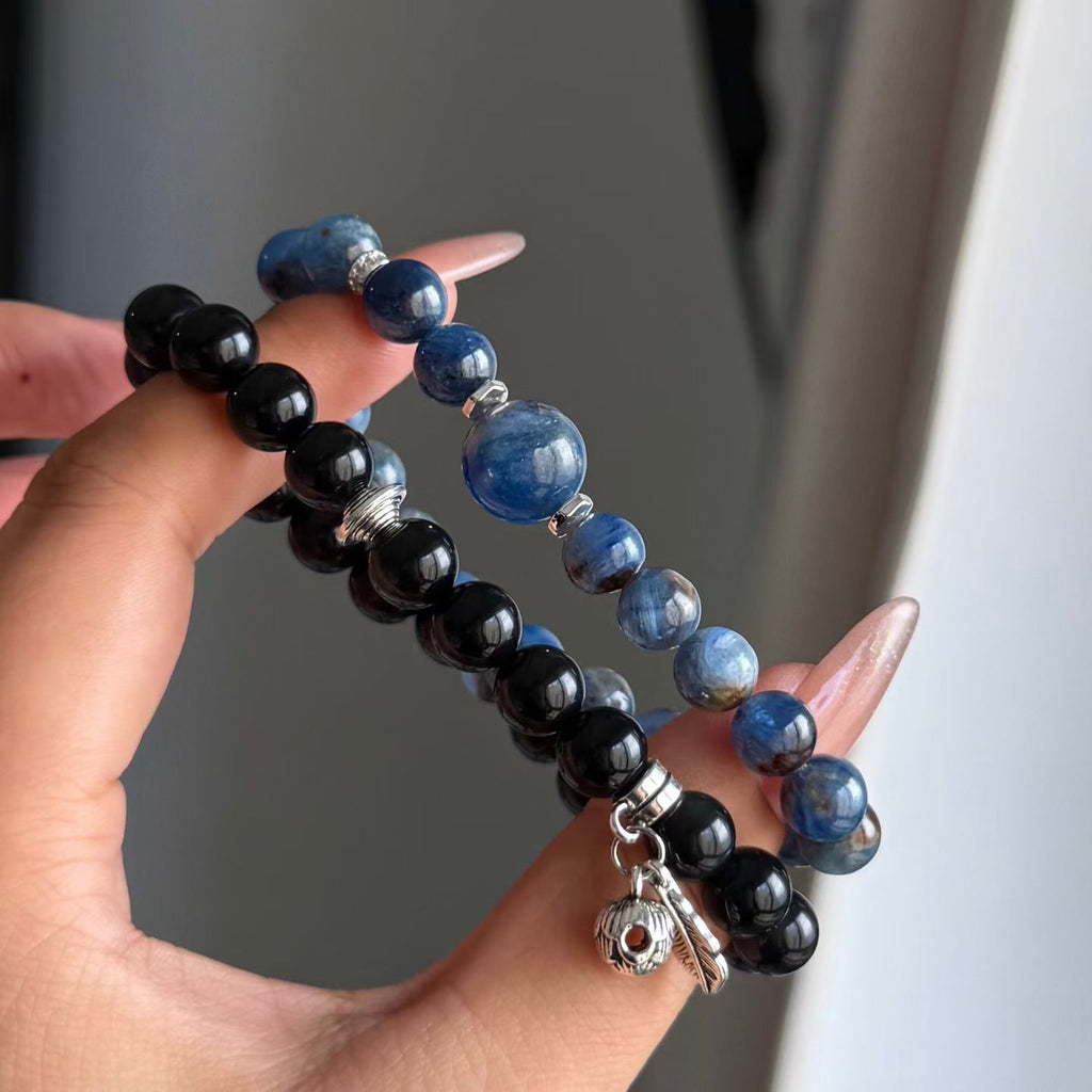 Cool Depths | Blue Kyanite & Black Obsidian Bracelet