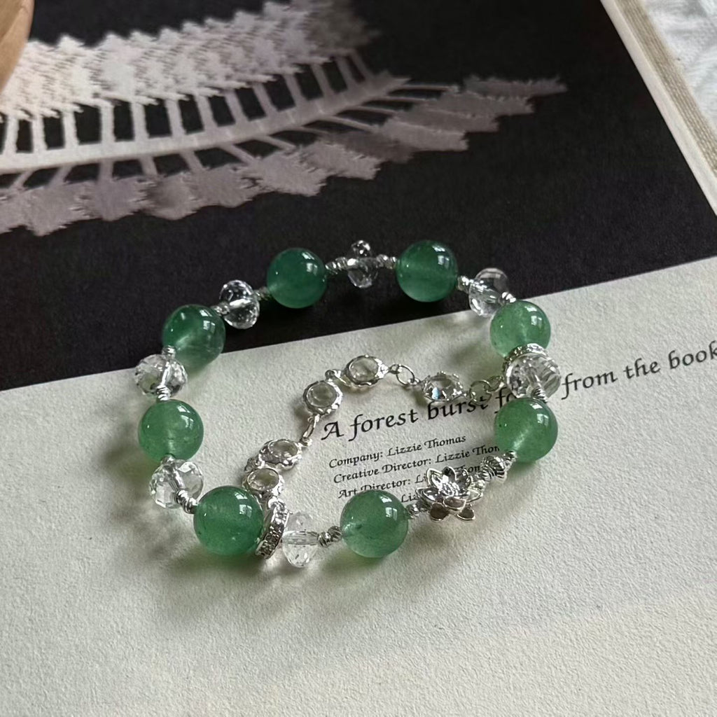 Spring Mist | Green Strawberry Quartz & White Crystal Bracelet
