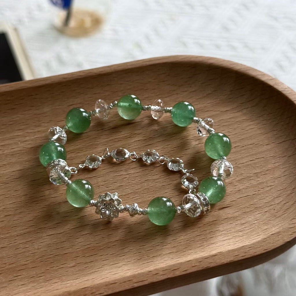 Spring Mist | Green Strawberry Quartz & White Crystal Bracelet