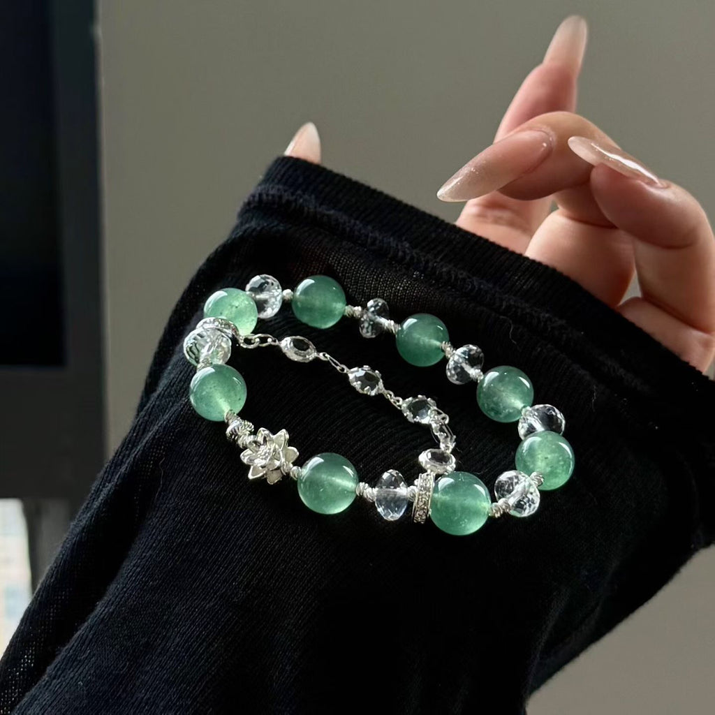 Spring Mist | Green Strawberry Quartz & White Crystal Bracelet