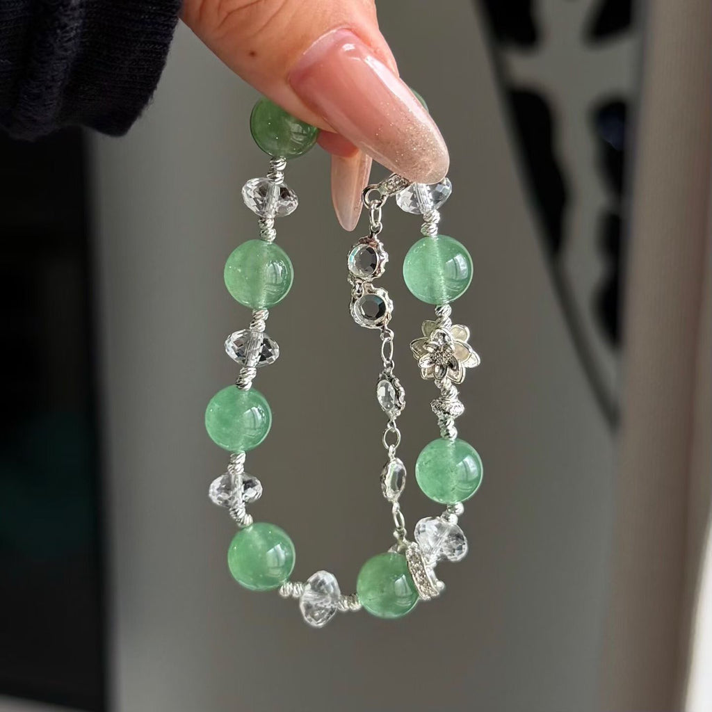 Spring Mist | Green Strawberry Quartz & White Crystal Bracelet