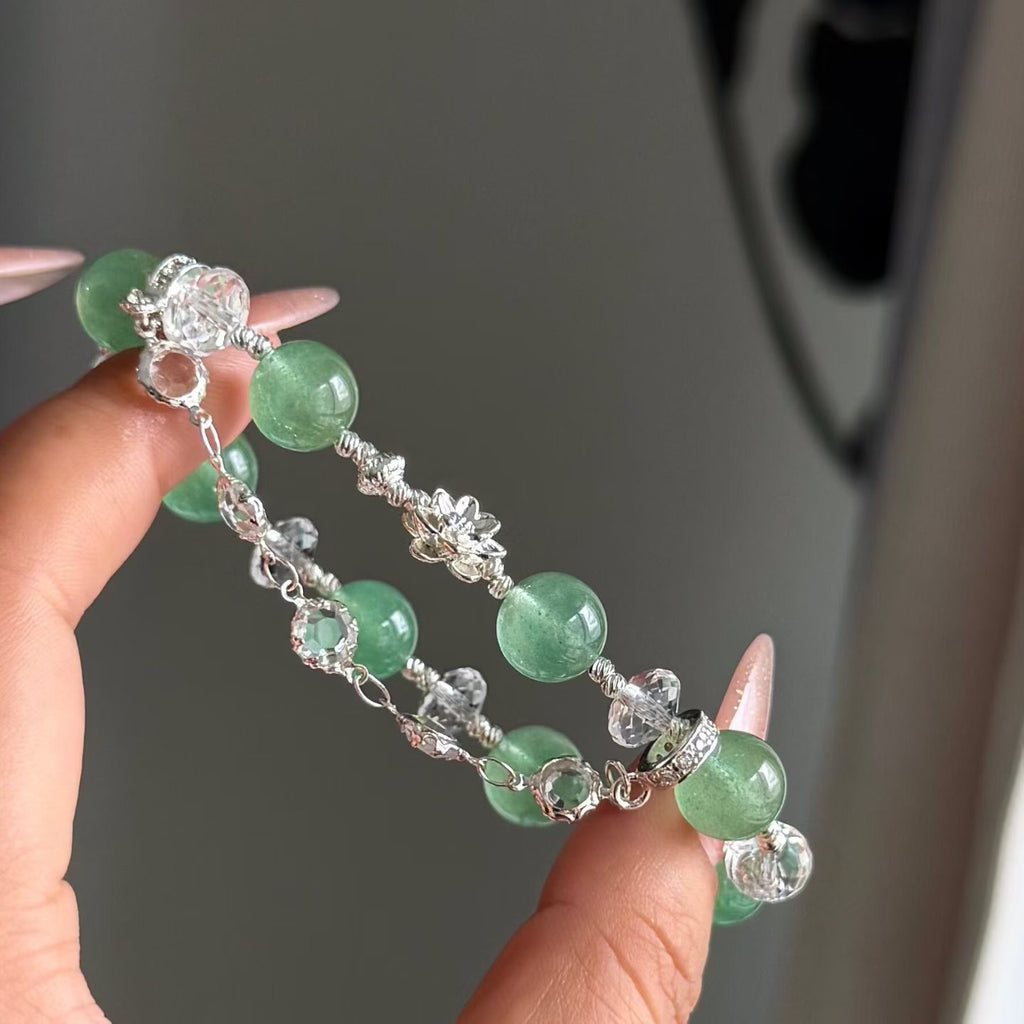 Spring Mist | Green Strawberry Quartz & White Crystal Bracelet