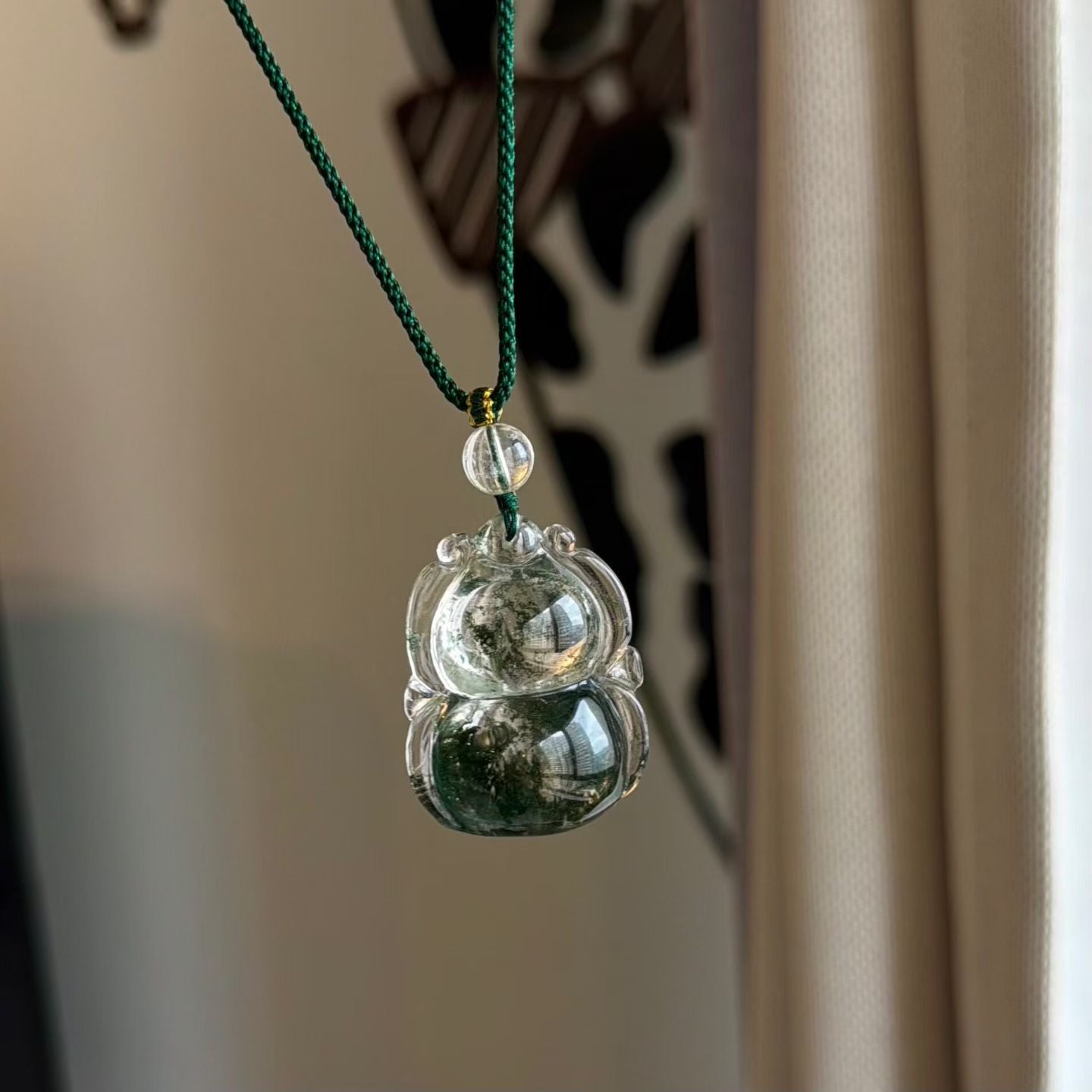 Green Phantom Quartz Gourd Pendant | Natural Crystal Necklace