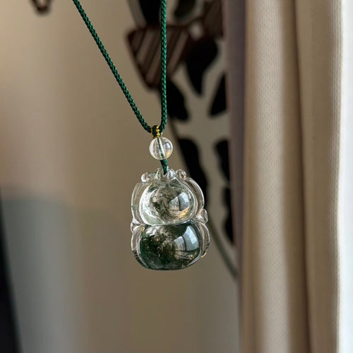 Green Phantom Quartz Gourd Pendant | Natural Crystal Necklace