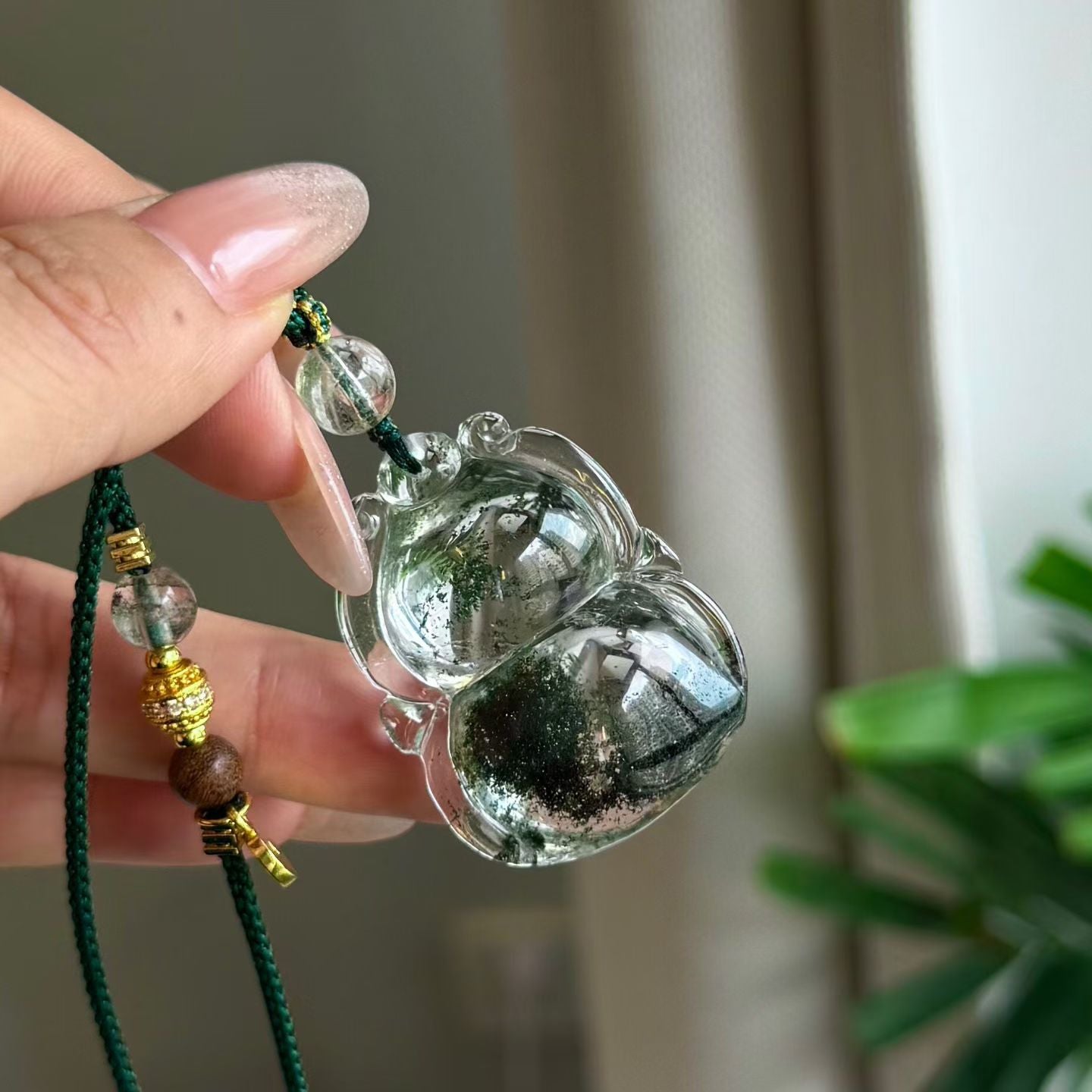 Green Phantom Quartz Gourd Pendant | Natural Crystal Necklace