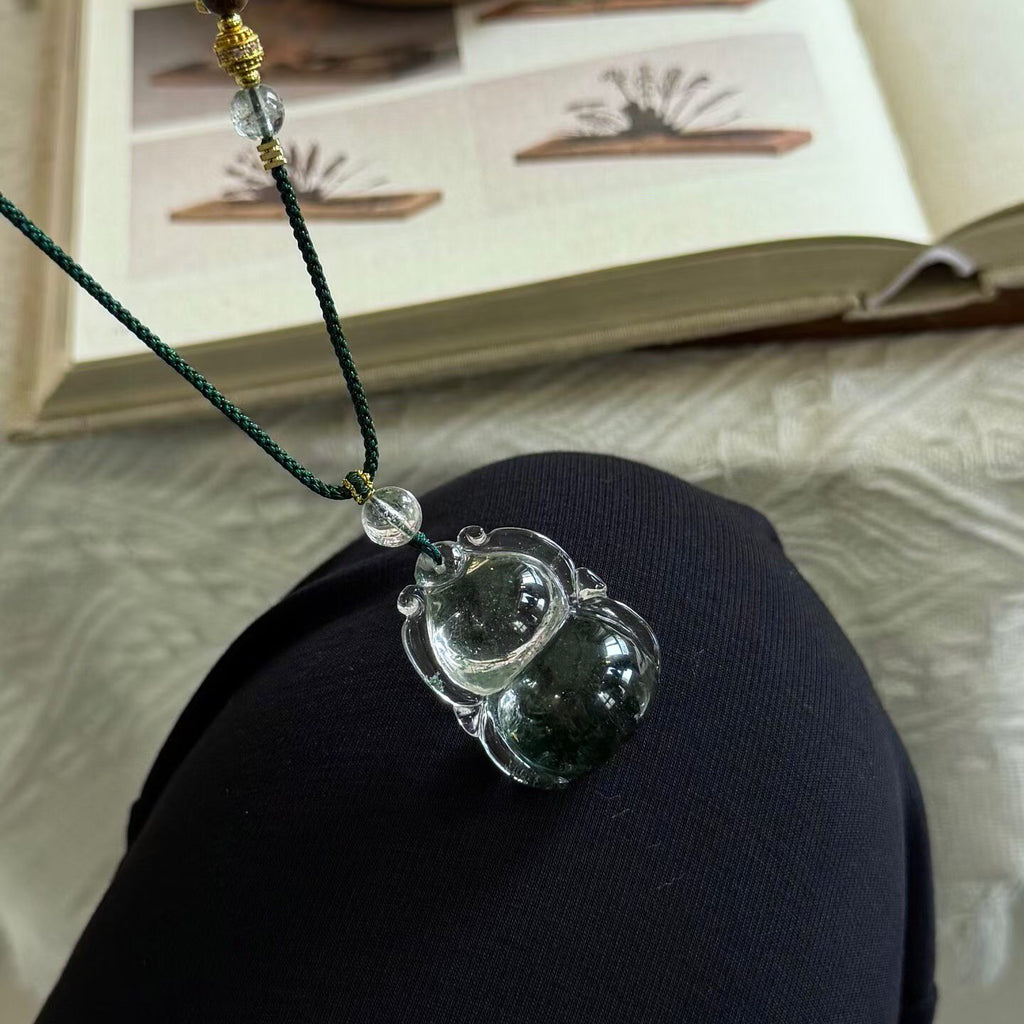 Green Phantom Quartz Gourd Pendant | Natural Crystal Necklace