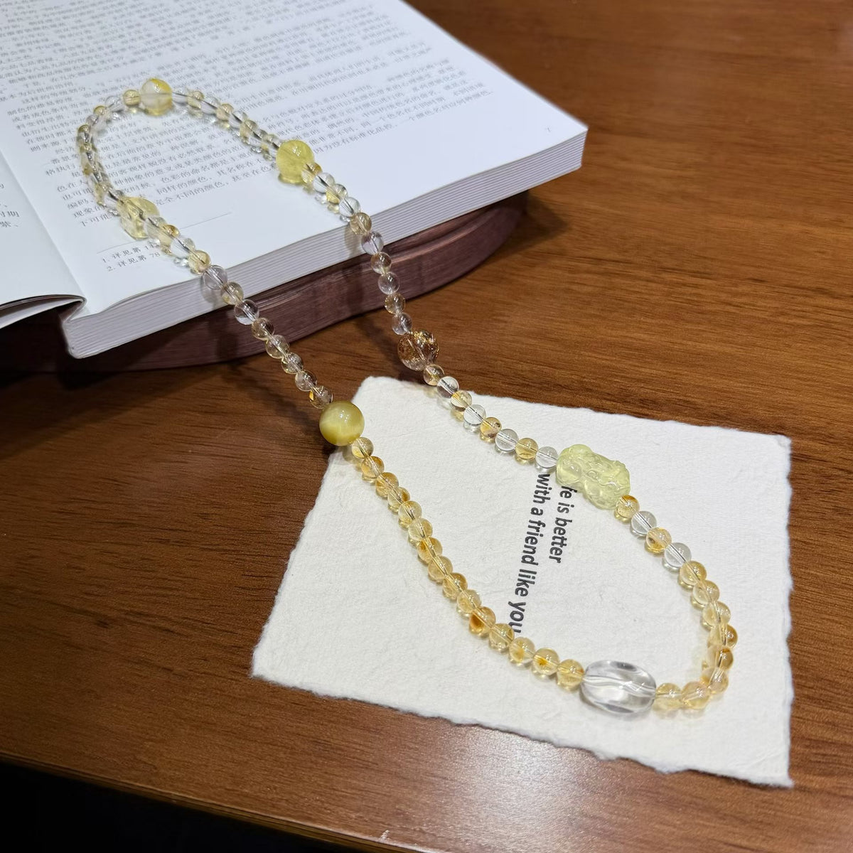 Citrine & Golden Hematoid Quartz Pixiu Multi-Wrap Bracelet / Necklace (6.5mm)