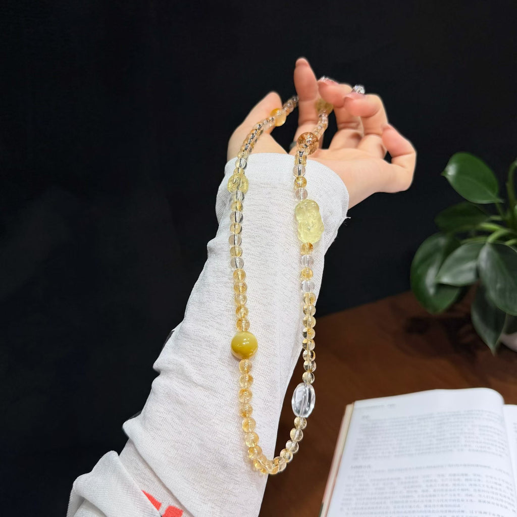 Citrine & Golden Hematoid Quartz Pixiu Multi-Wrap Bracelet / Necklace (6.5mm)