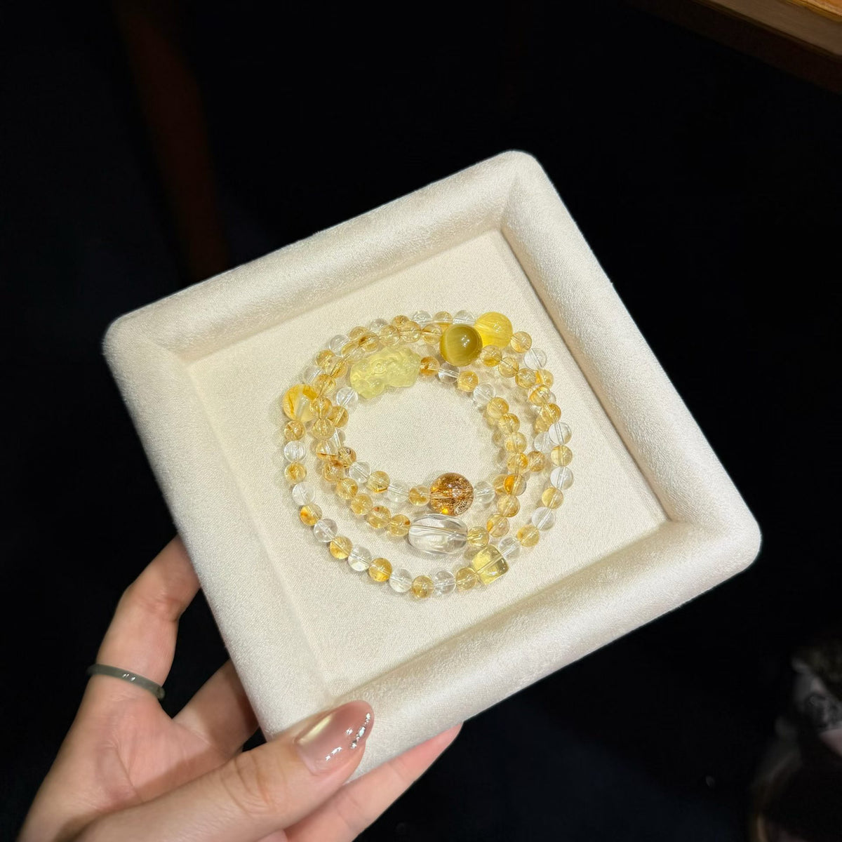 Citrine & Golden Hematoid Quartz Pixiu Multi-Wrap Bracelet / Necklace (6.5mm)