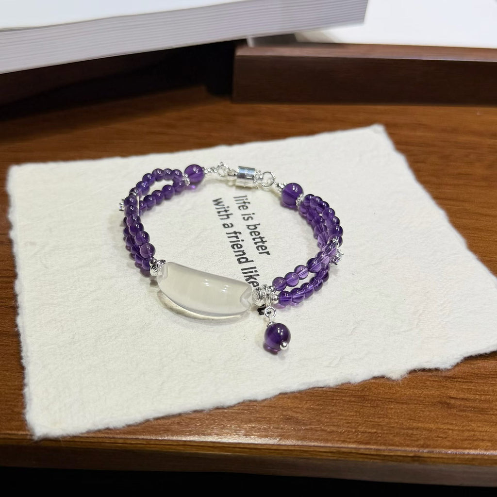Violet Mist Uruguayan Amethyst & Milky Quartz Bracelet (4mm)