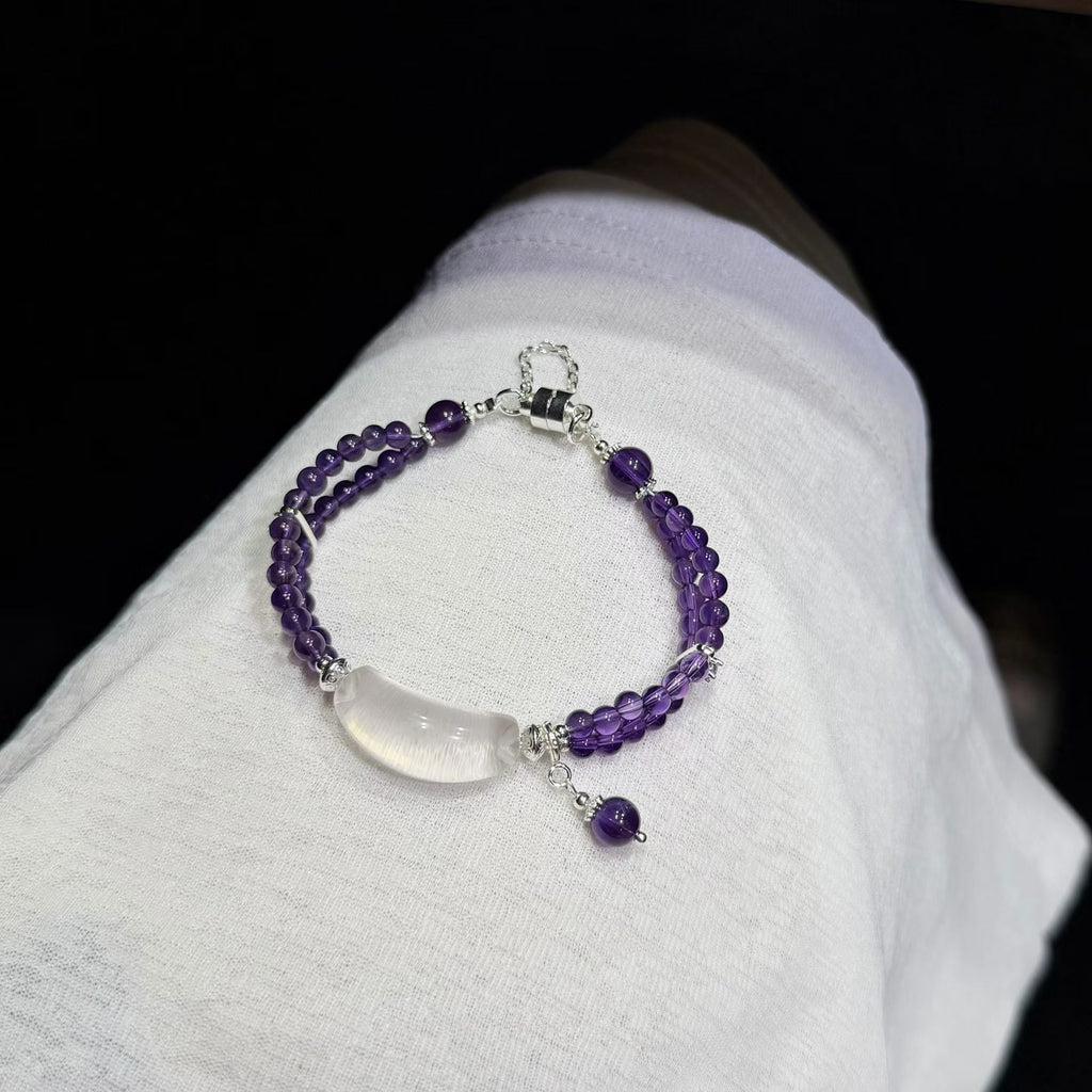 Violet Mist Uruguayan Amethyst & Milky Quartz Bracelet (4mm)