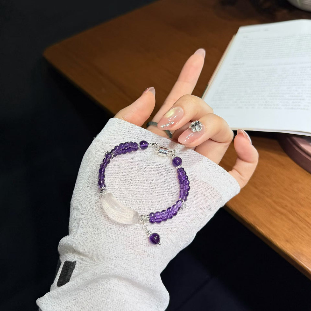 Violet Mist Uruguayan Amethyst & Milky Quartz Bracelet (4mm)