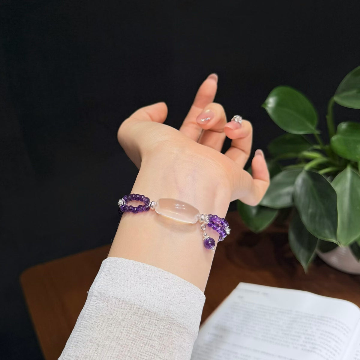 Violet Mist Uruguayan Amethyst & Milky Quartz Bracelet (4mm)