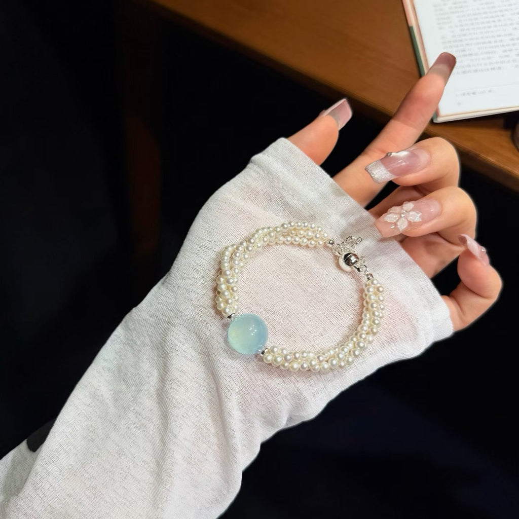 Aquamarine & Pearl Layered Bracelet（14mm）