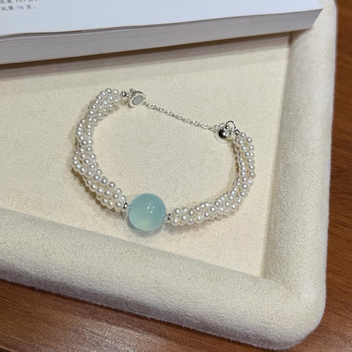 Aquamarine & Pearl Layered Bracelet（14mm）