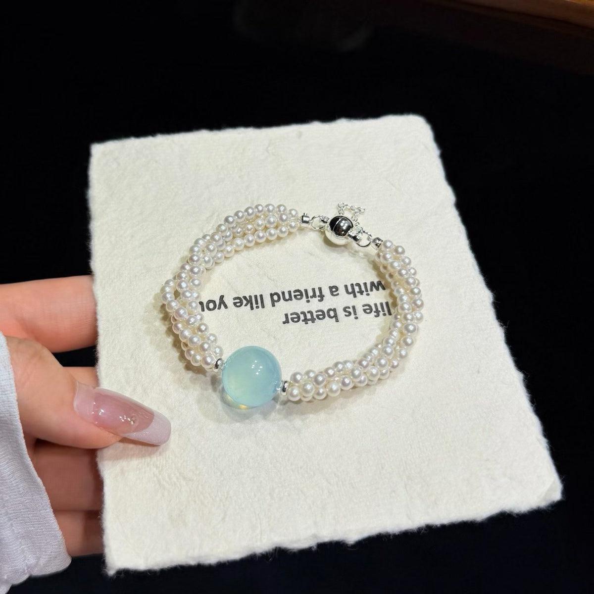 Aquamarine & Pearl Layered Bracelet（14mm）