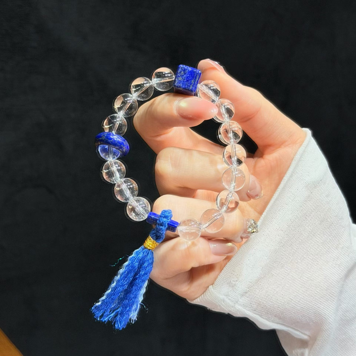 Canglan Moonlit Clear Quartz & Lapis Lazuli Bracelet / Handheld