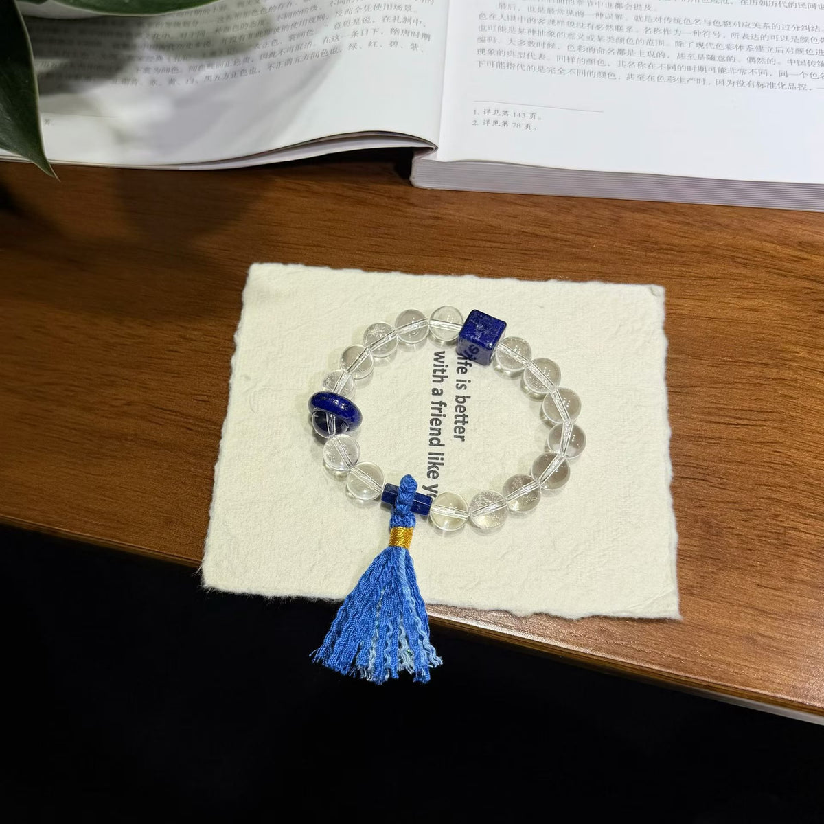 Canglan Moonlit Clear Quartz & Lapis Lazuli Bracelet / Handheld