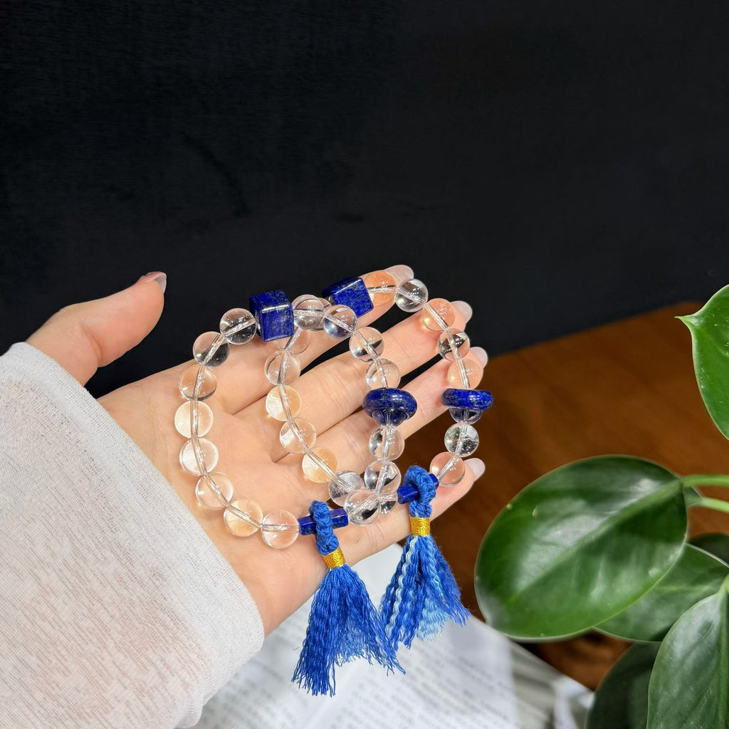 Canglan Moonlit Clear Quartz & Lapis Lazuli Bracelet / Handheld