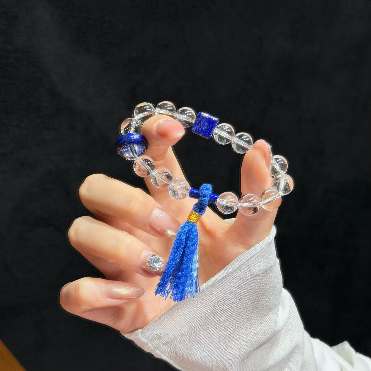 Canglan Moonlit Clear Quartz & Lapis Lazuli Bracelet / Handheld