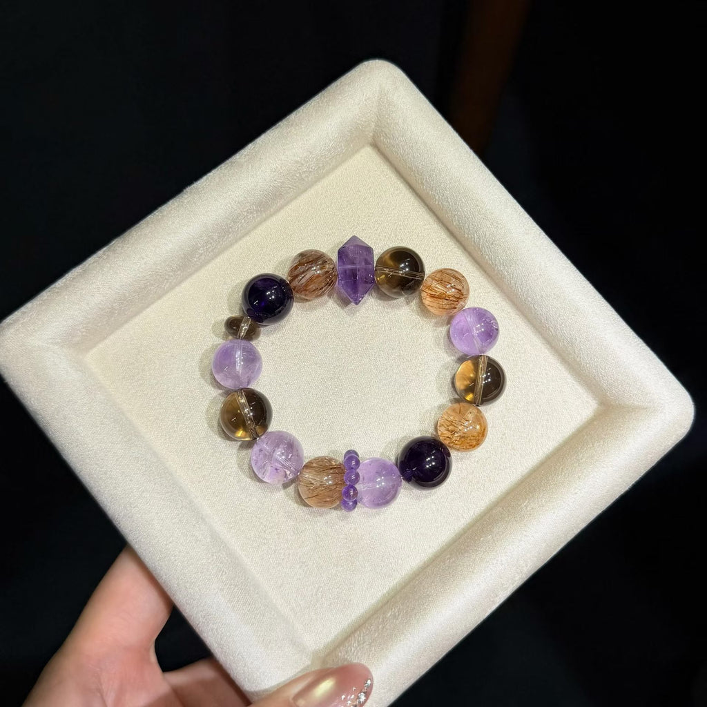 Violet Mist &amp; Golden Thread Crystal Bracelet (14mm)