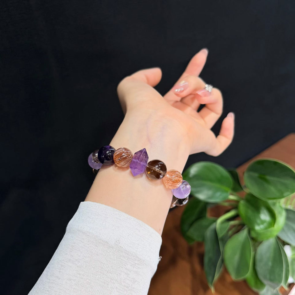 Violet Mist &amp; Golden Thread Crystal Bracelet (14mm)