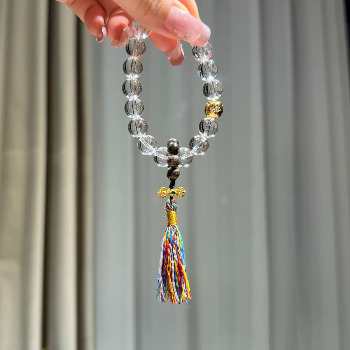 Clear Serenity White Quartz Bracelet with Multicolor Tassel (10mm)