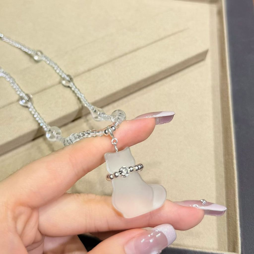 Cloud Cat Matte White Quartz Cat Pendant Necklace