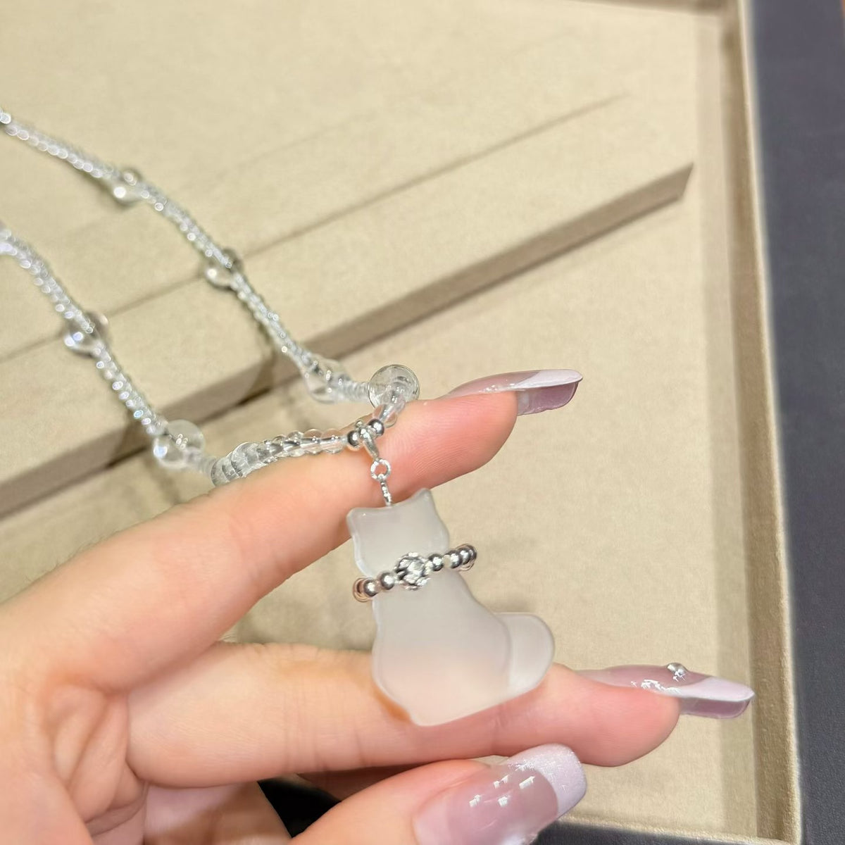 Cloud Cat Matte White Quartz Cat Pendant Necklace