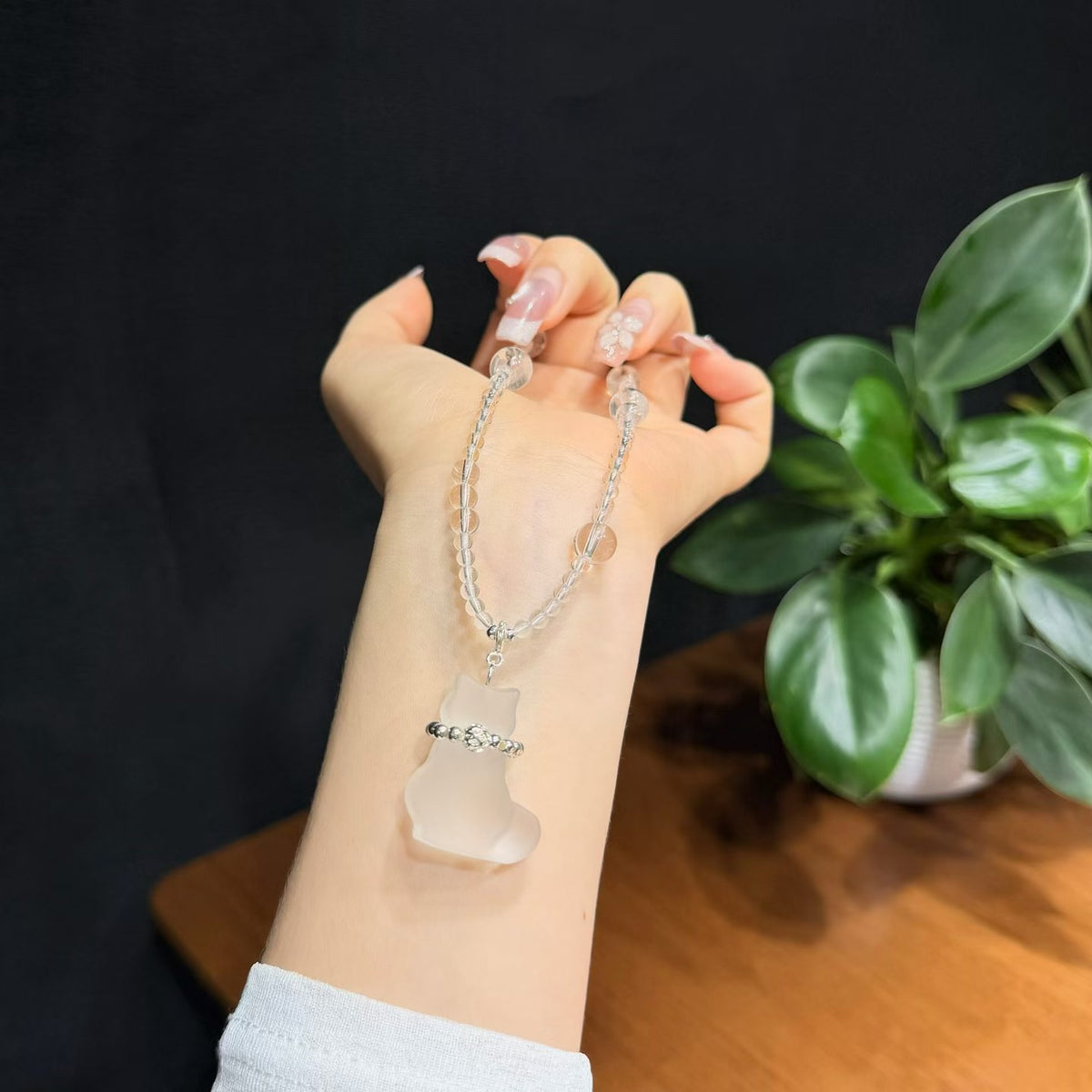Cloud Cat Matte White Quartz Cat Pendant Necklace