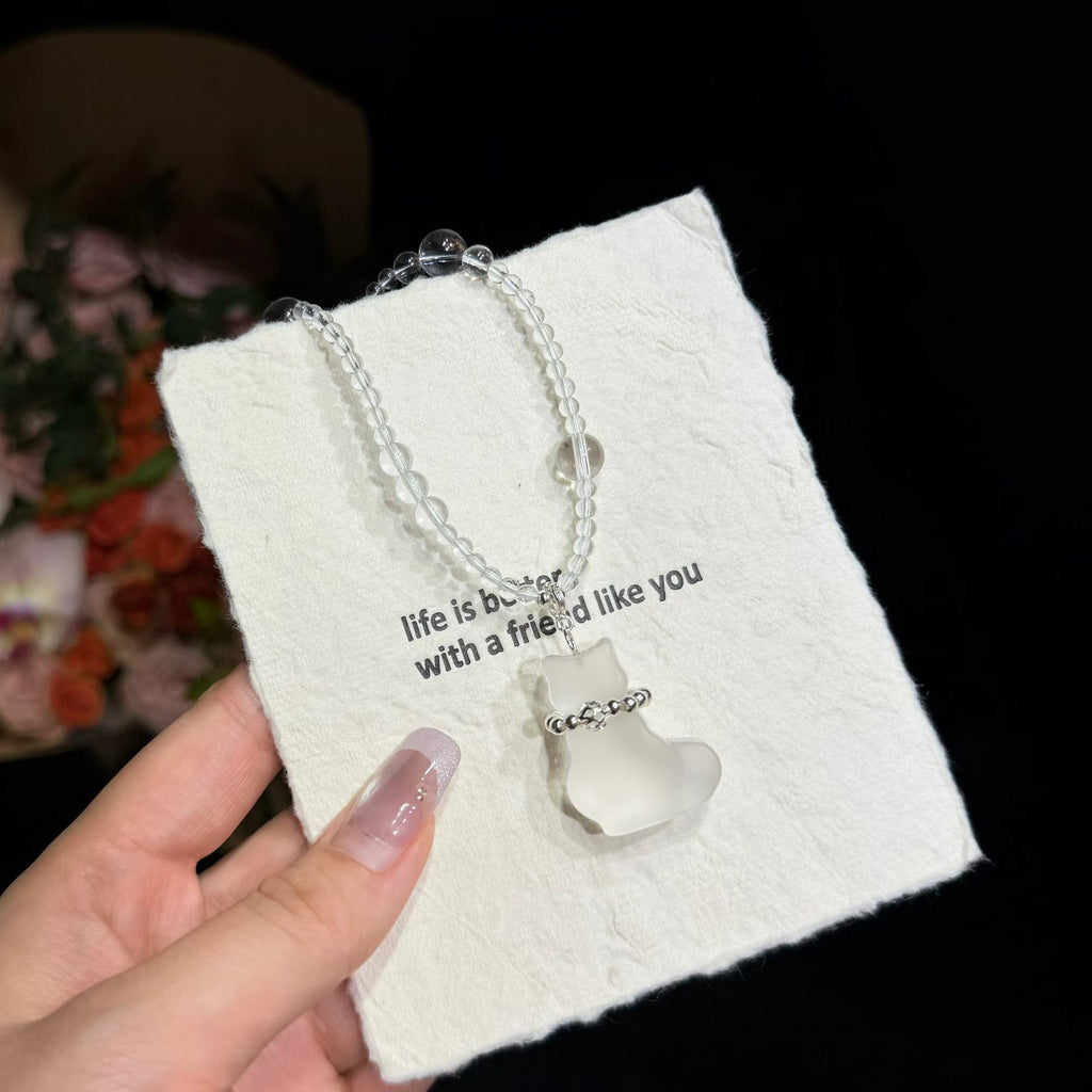 Cloud Cat Matte White Quartz Cat Pendant Necklace