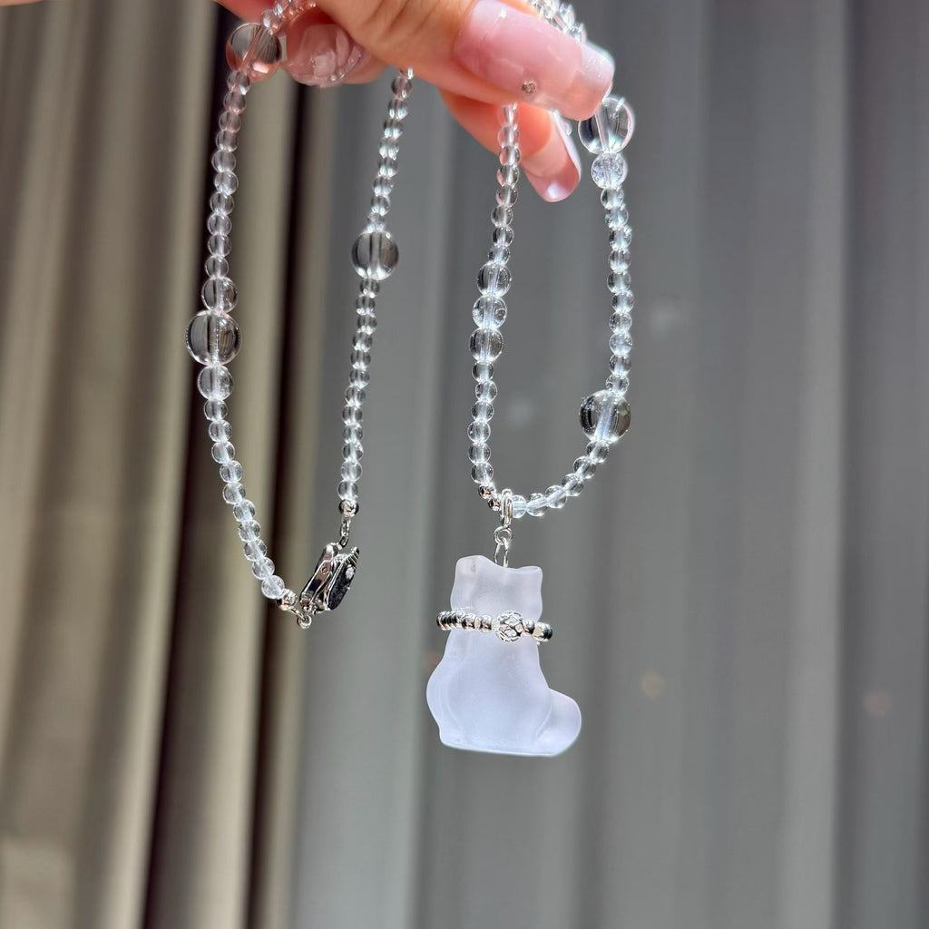 Cloud Cat Matte White Quartz Cat Pendant Necklace