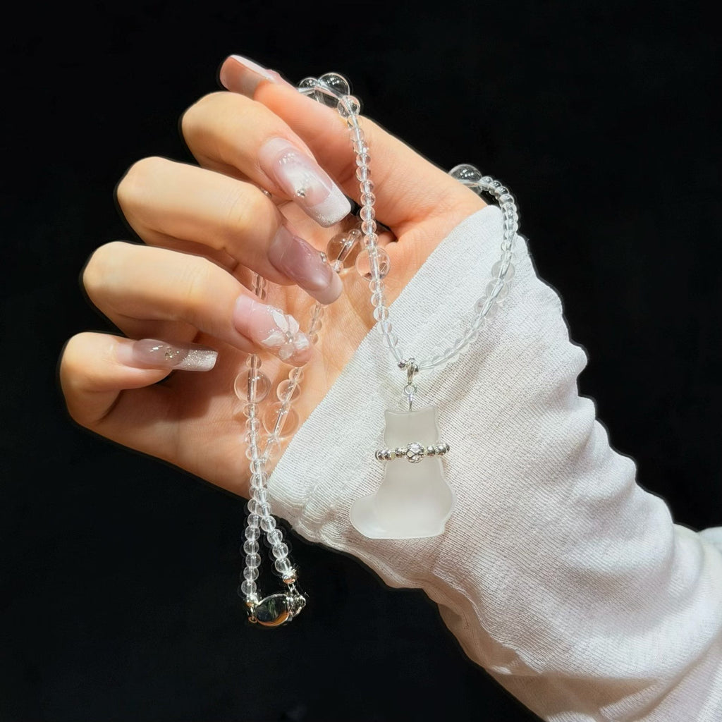 Cloud Cat Matte White Quartz Cat Pendant Necklace