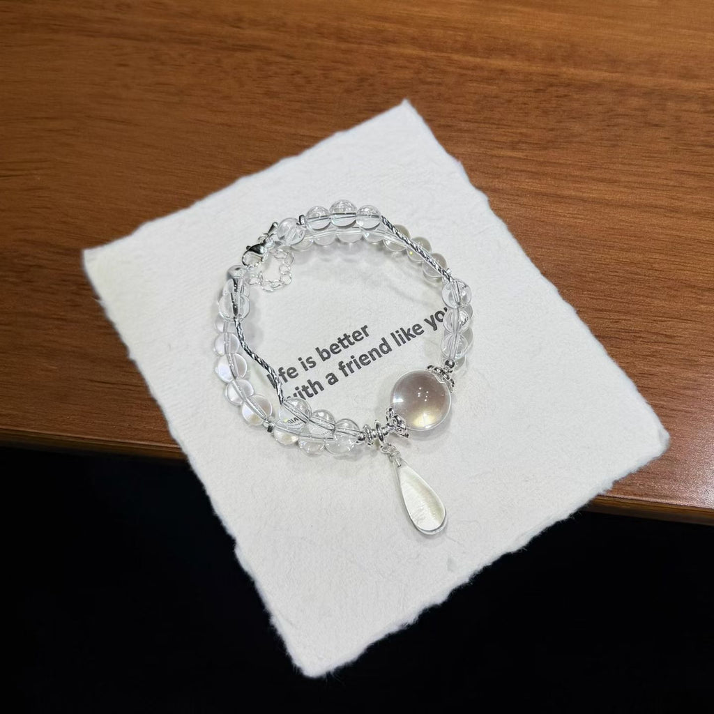 Frosted Dewdrop Clear White Quartz Double-Layer Bracelet