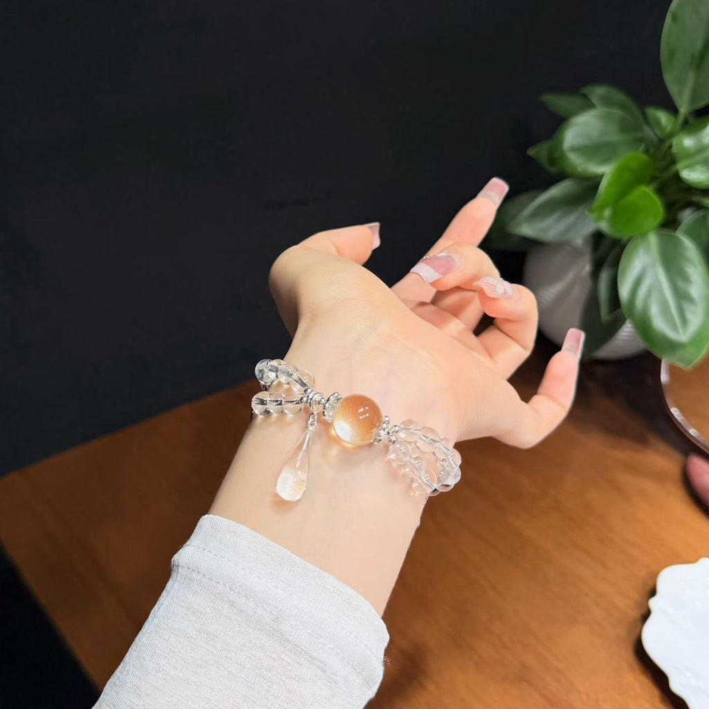 Frosted Dewdrop Clear White Quartz Double-Layer Bracelet