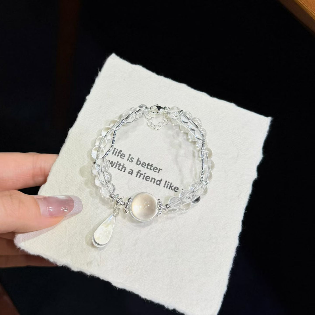 Frosted Dewdrop Clear White Quartz Double-Layer Bracelet