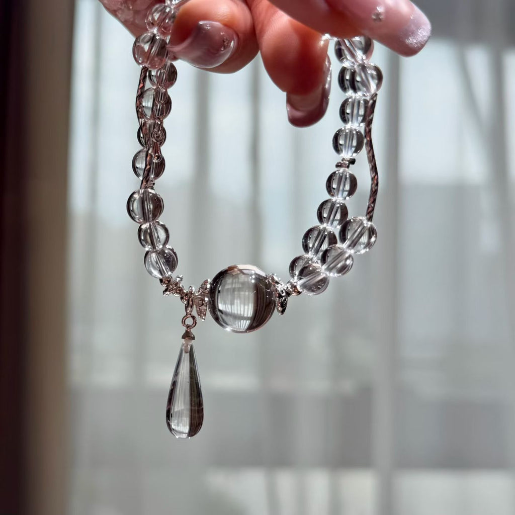 Frosted Dewdrop Clear White Quartz Double-Layer Bracelet