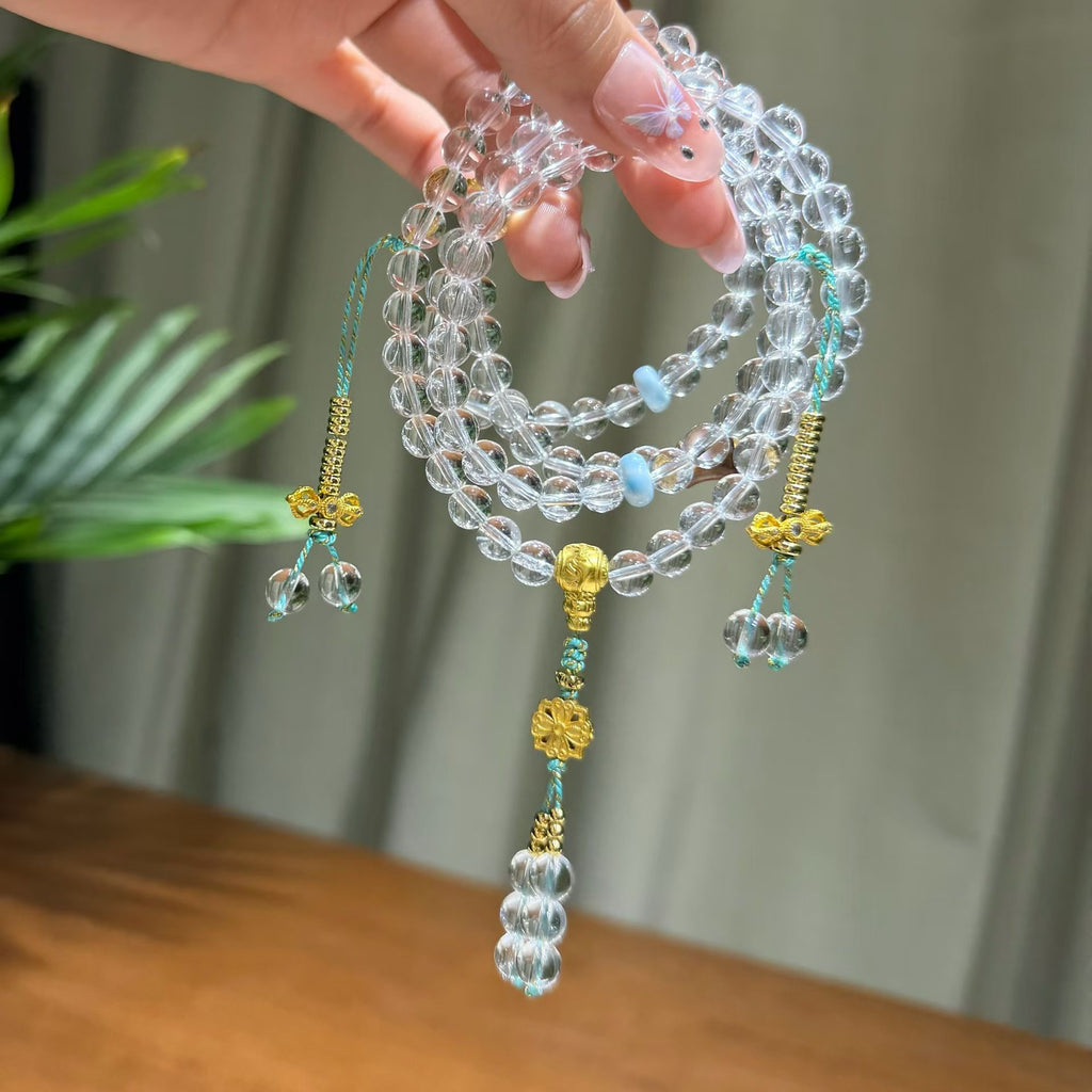 Clear White Quartz 108-Bead Mala Bracelet (6mm)