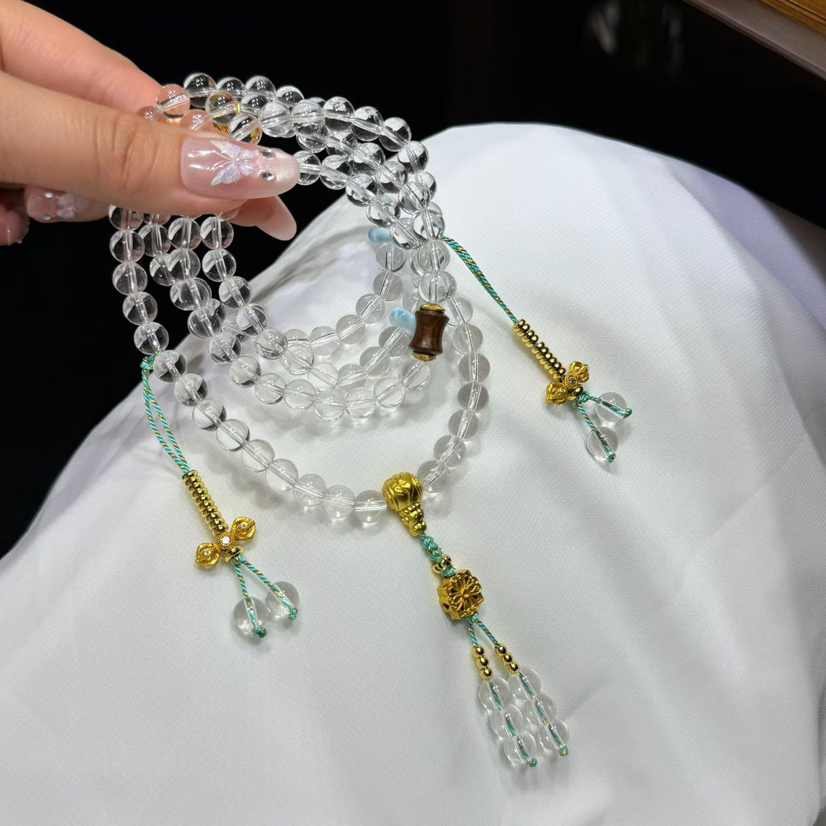 Clear White Quartz 108-Bead Mala Bracelet (6mm)