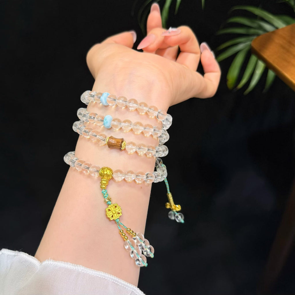 Clear White Quartz 108-Bead Mala Bracelet (6mm)