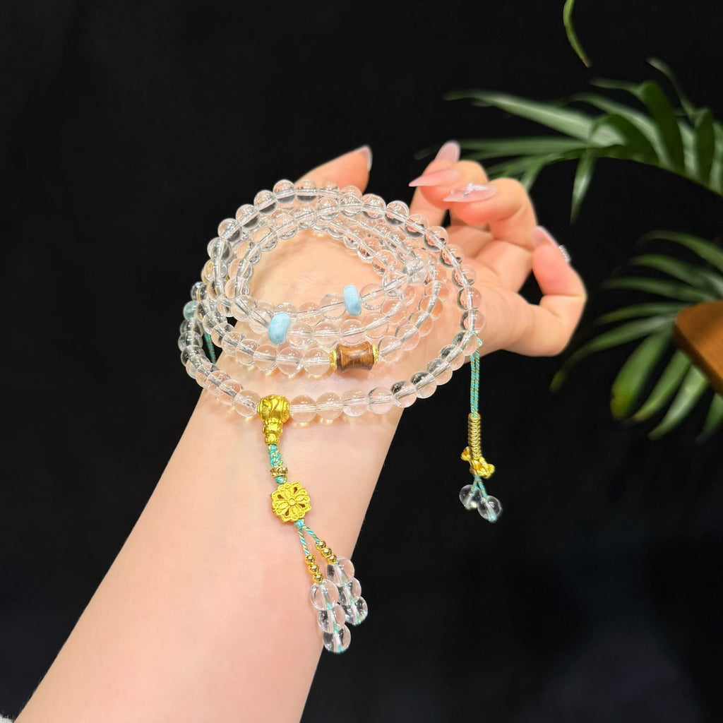 Clear White Quartz 108-Bead Mala Bracelet (6mm)