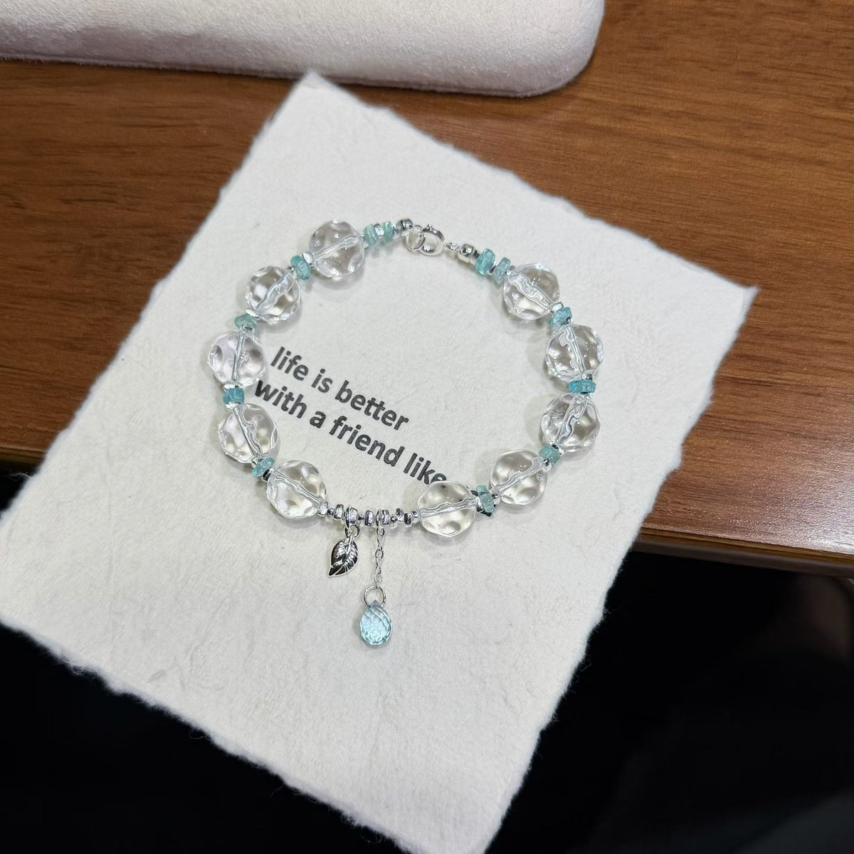 Sparkling Faceted Clear Quartz Bracelet with Sky Blue Charm