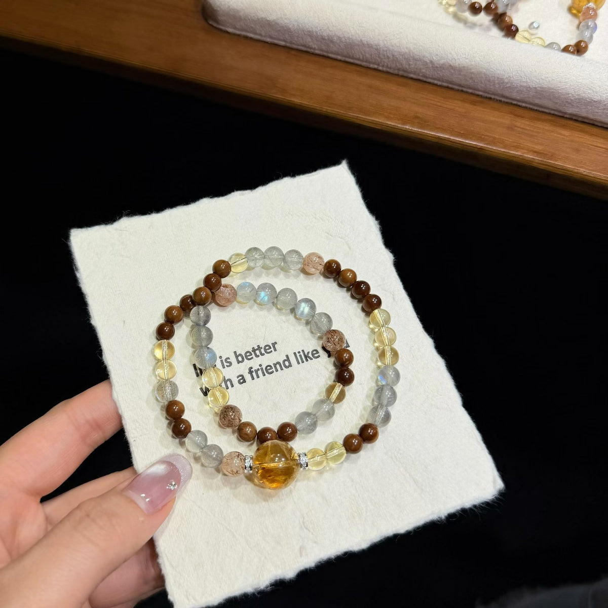 Autumn Radiance Multi-Gemstone Double-Wrap Bracelet - Brazilian Citrine, Grey Moonstone (6mm)